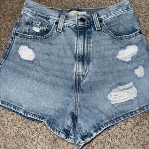 Levi's Light Blue Distressed High-Rise Denim Shorts